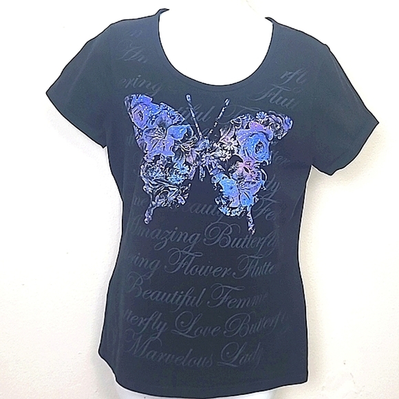 🦋 Hanes Live Love Color Graphic Tee Size Small Floral Butterfly Print Moody Y2k - Picture 2 of 8